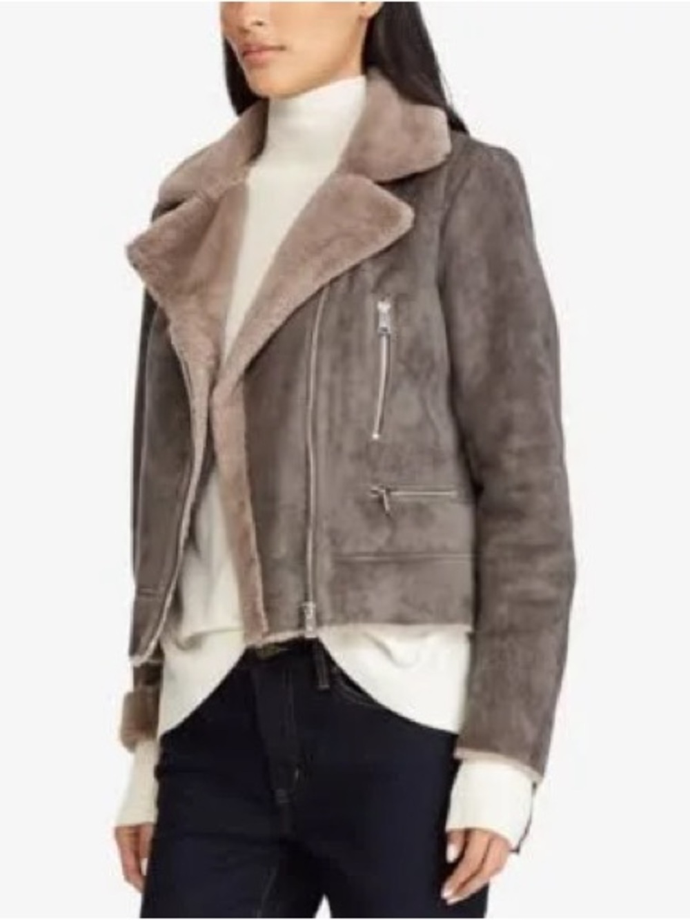 Lauren Ralph Lauren Suede and Faux Shearling Moto Jacket- Size 1x